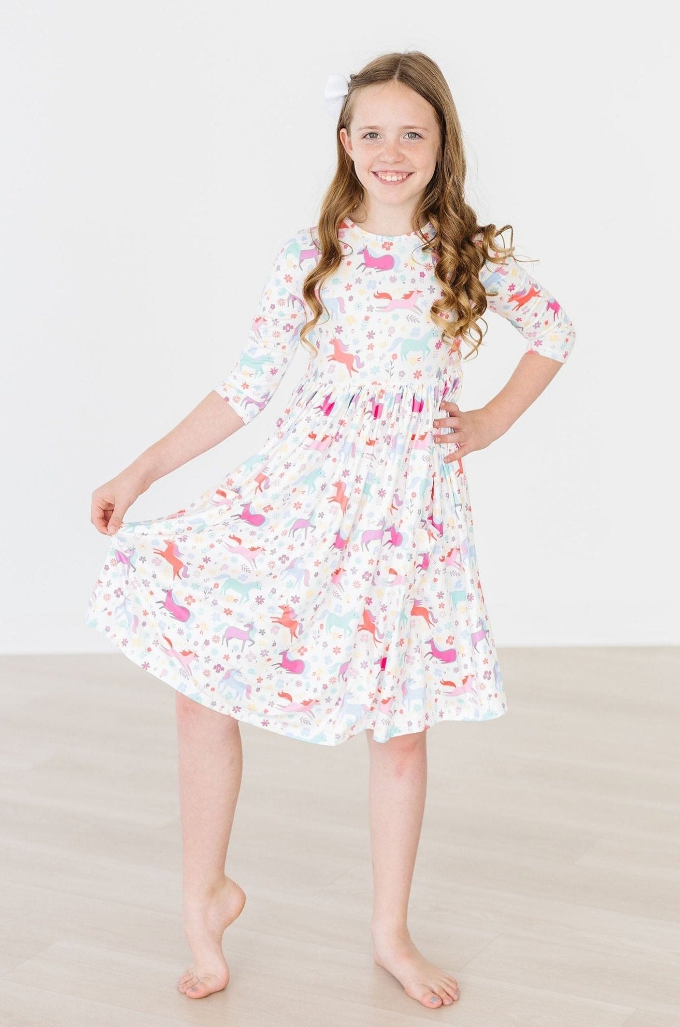 Unicorn Wish 3/4 Sleeve Pocket Twirl Dress - Blissfully Lavender BoutiqueMila & Rose ®