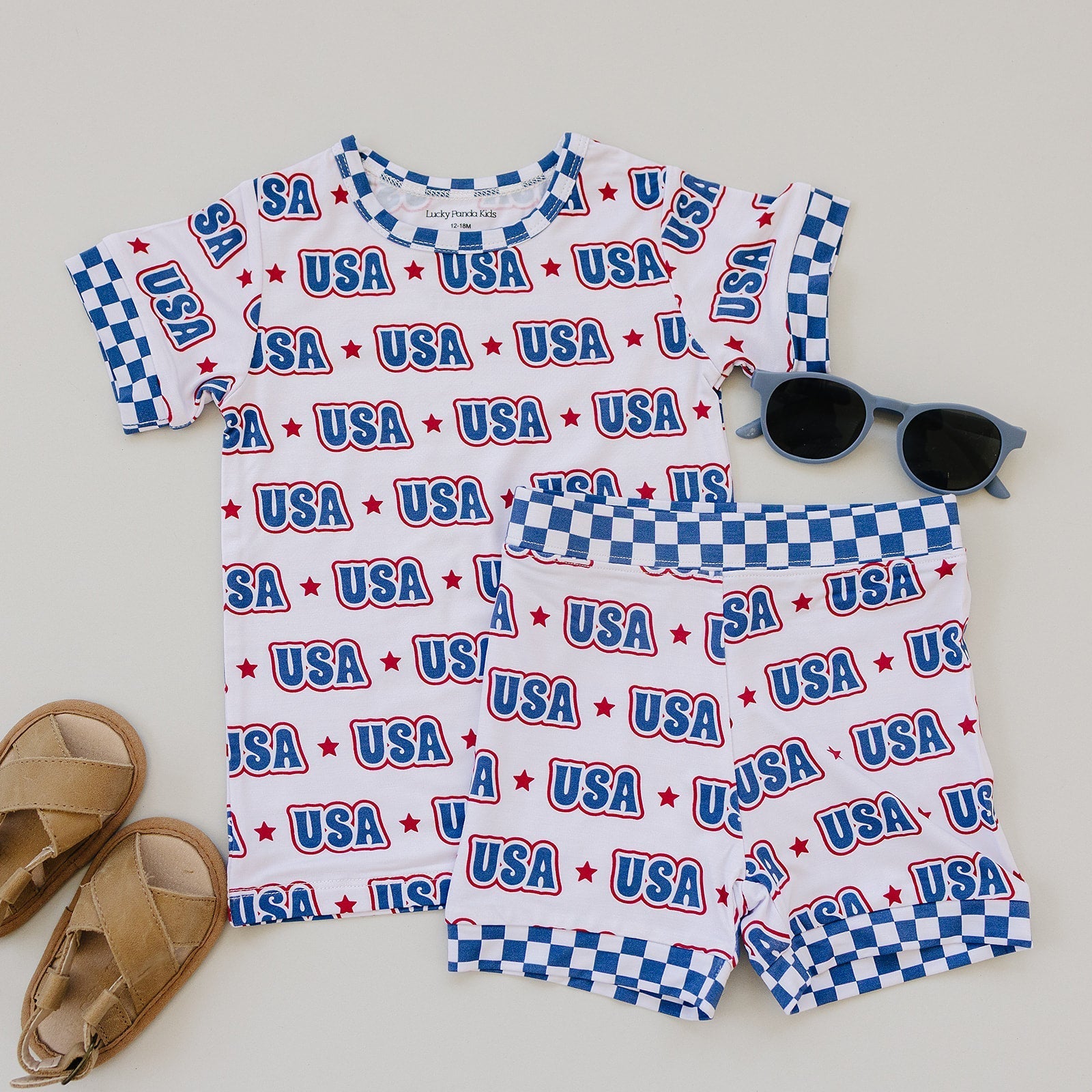 USA Bamboo Shorts Set - Blissfully Lavender BoutiqueLUCKY PANDA KIDS