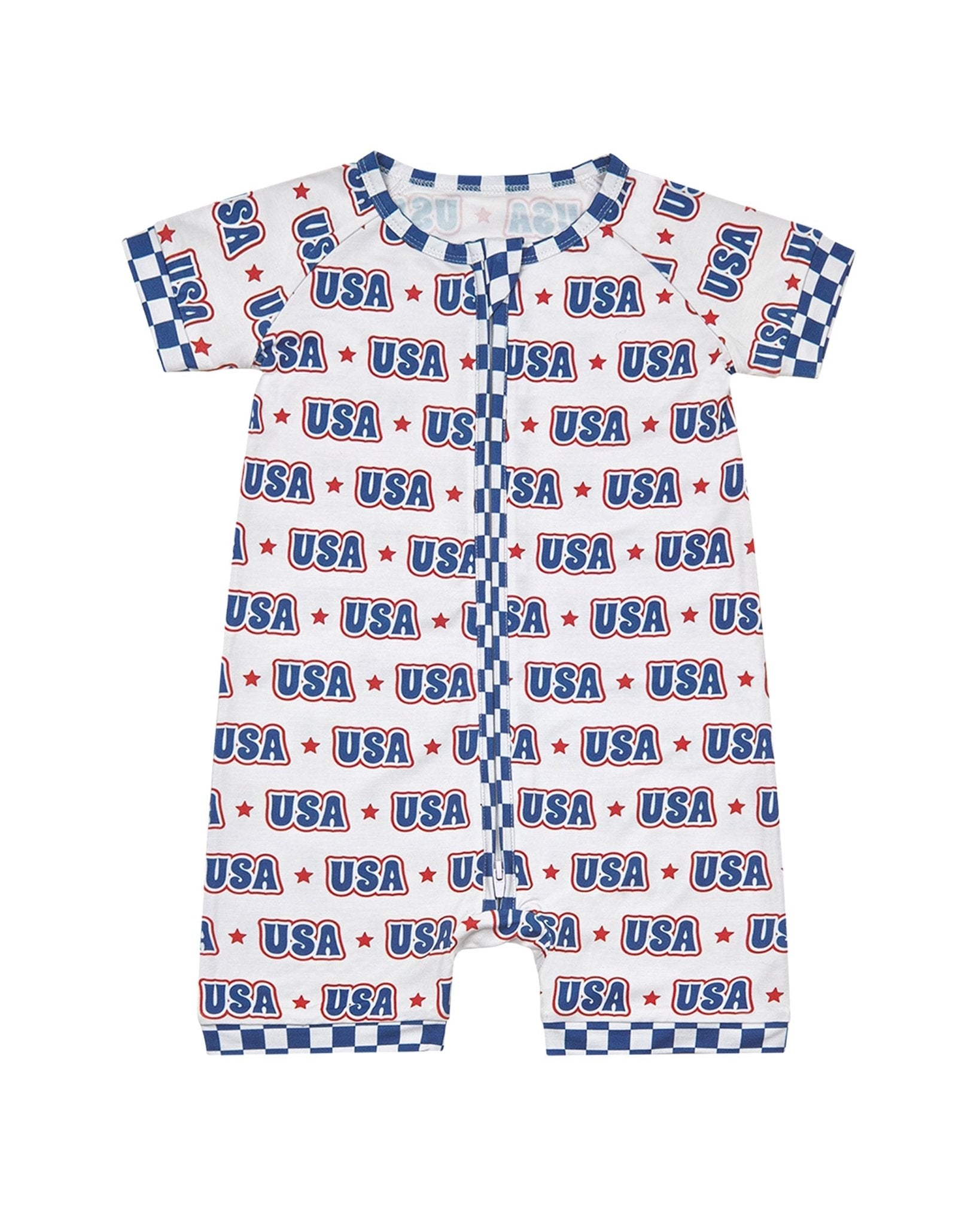 USA Bamboo Shorty Romper - Blissfully Lavender BoutiqueLUCKY PANDA KIDS
