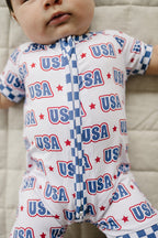 USA Bamboo Shorty Romper - Blissfully Lavender BoutiqueLUCKY PANDA KIDS