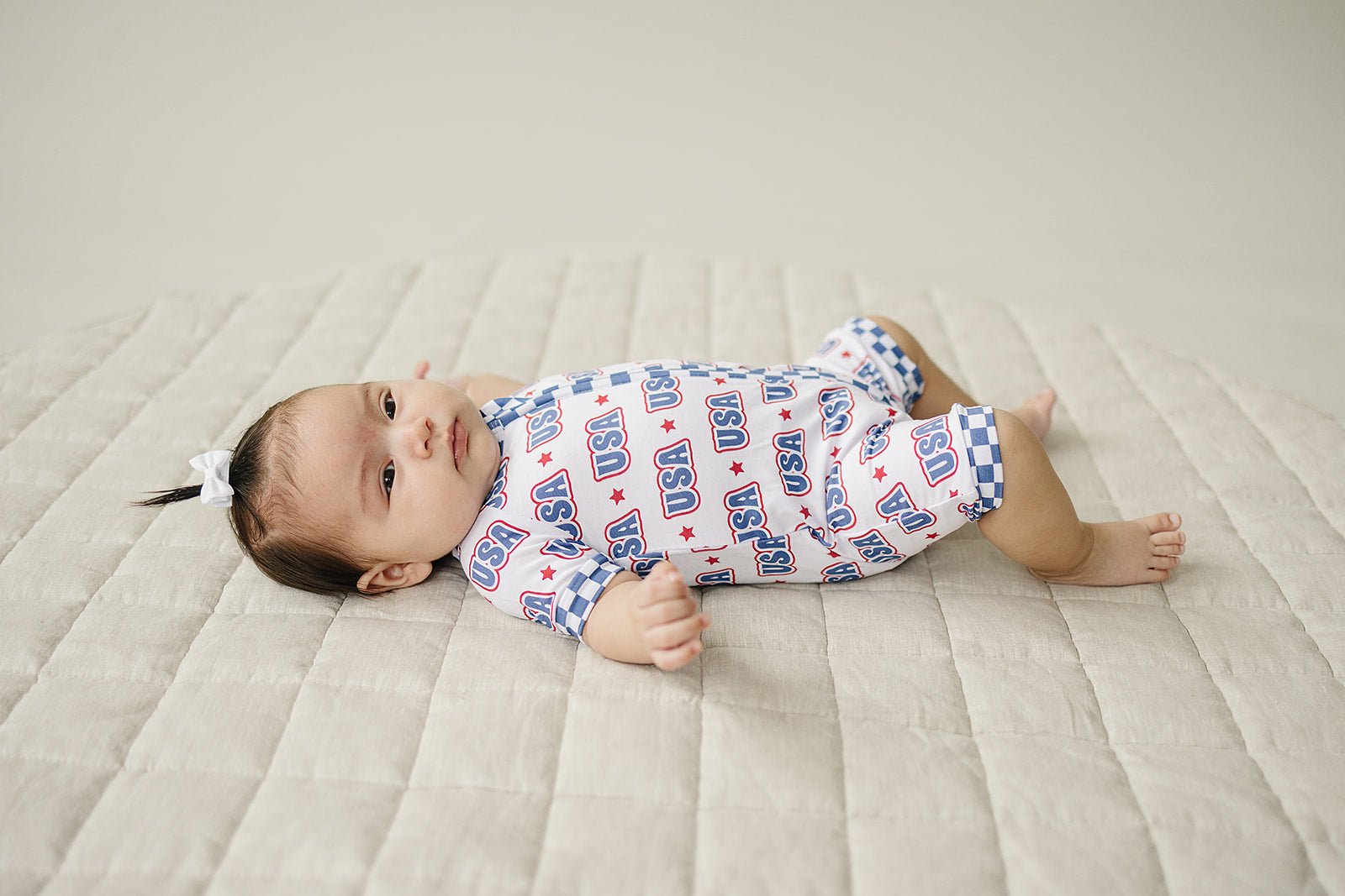 USA Bamboo Shorty Romper - Blissfully Lavender BoutiqueLUCKY PANDA KIDS