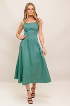 VERDE ELEGANTE WOVEN MIDI DRESS - Blissfully Lavender BoutiqueFlying Tomato