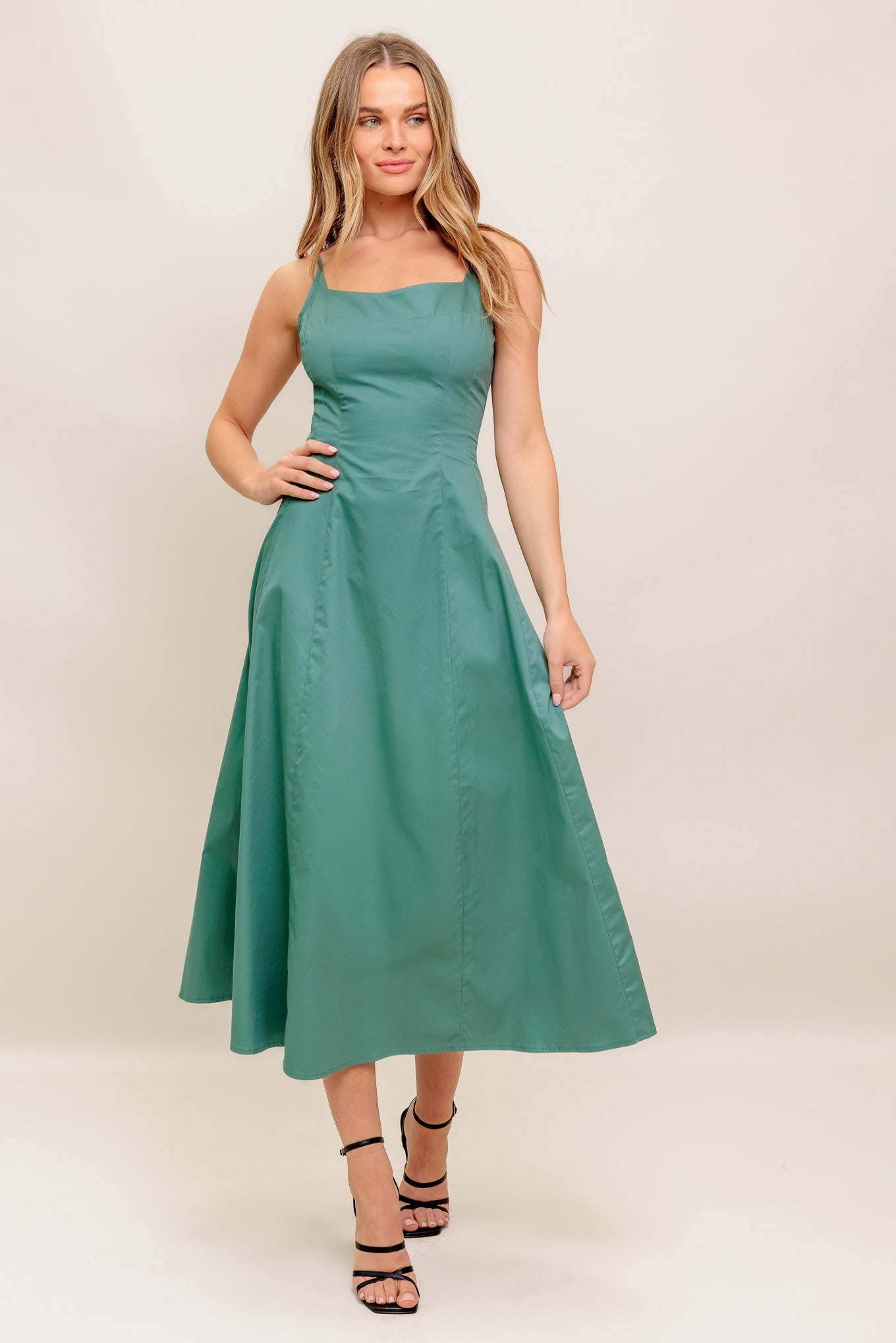 VERDE ELEGANTE WOVEN MIDI DRESS - Blissfully Lavender BoutiqueFlying Tomato