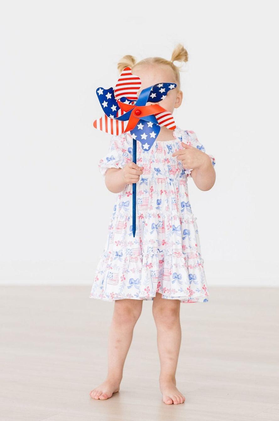Vintage Flags Smocked Ruffle Dress - Blissfully Lavender BoutiqueMila & Rose ®