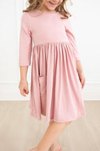 Vintage Pink 3/4 Sleeve Pocket Twirl Dress - Blissfully Lavender BoutiqueMila & Rose ®