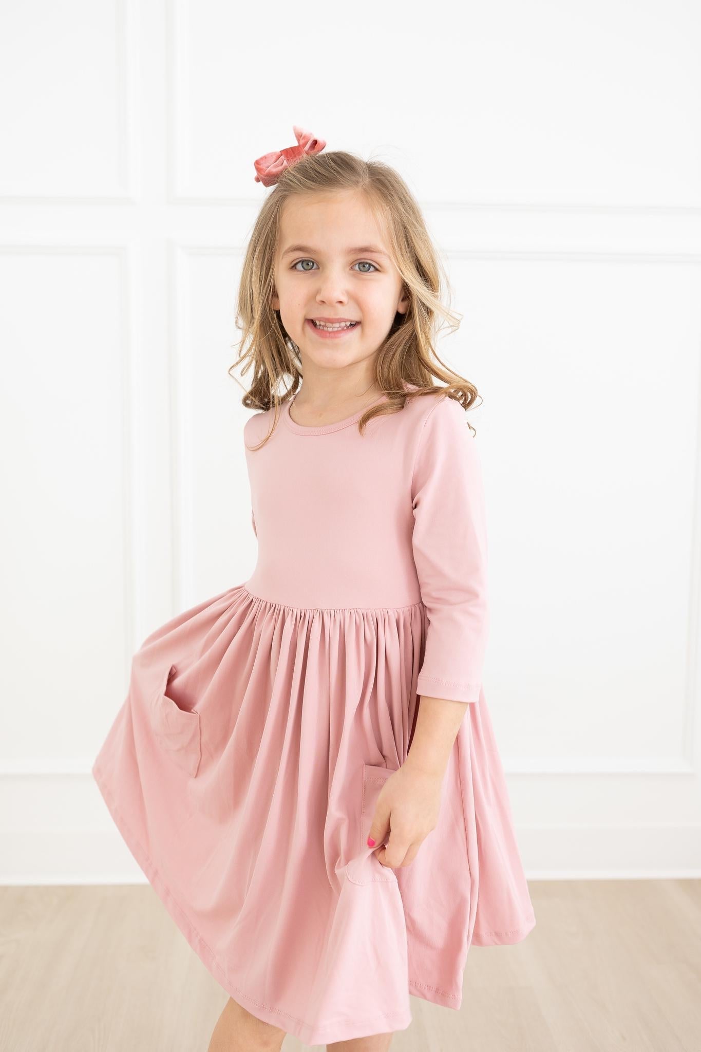 Vintage Pink 3/4 Sleeve Pocket Twirl Dress - Blissfully Lavender BoutiqueMila & Rose ®