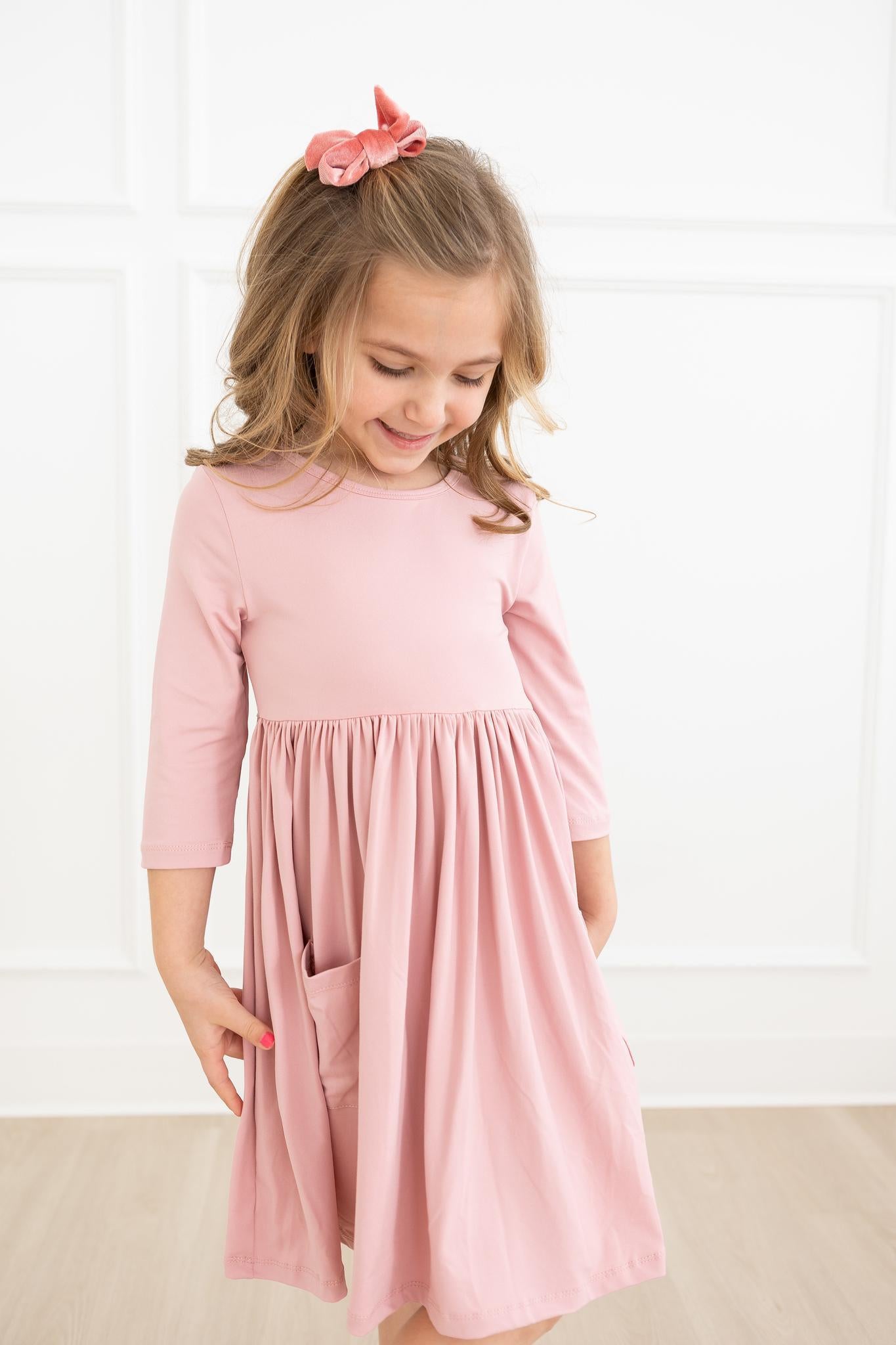 Vintage Pink 3/4 Sleeve Pocket Twirl Dress - Blissfully Lavender BoutiqueMila & Rose ®