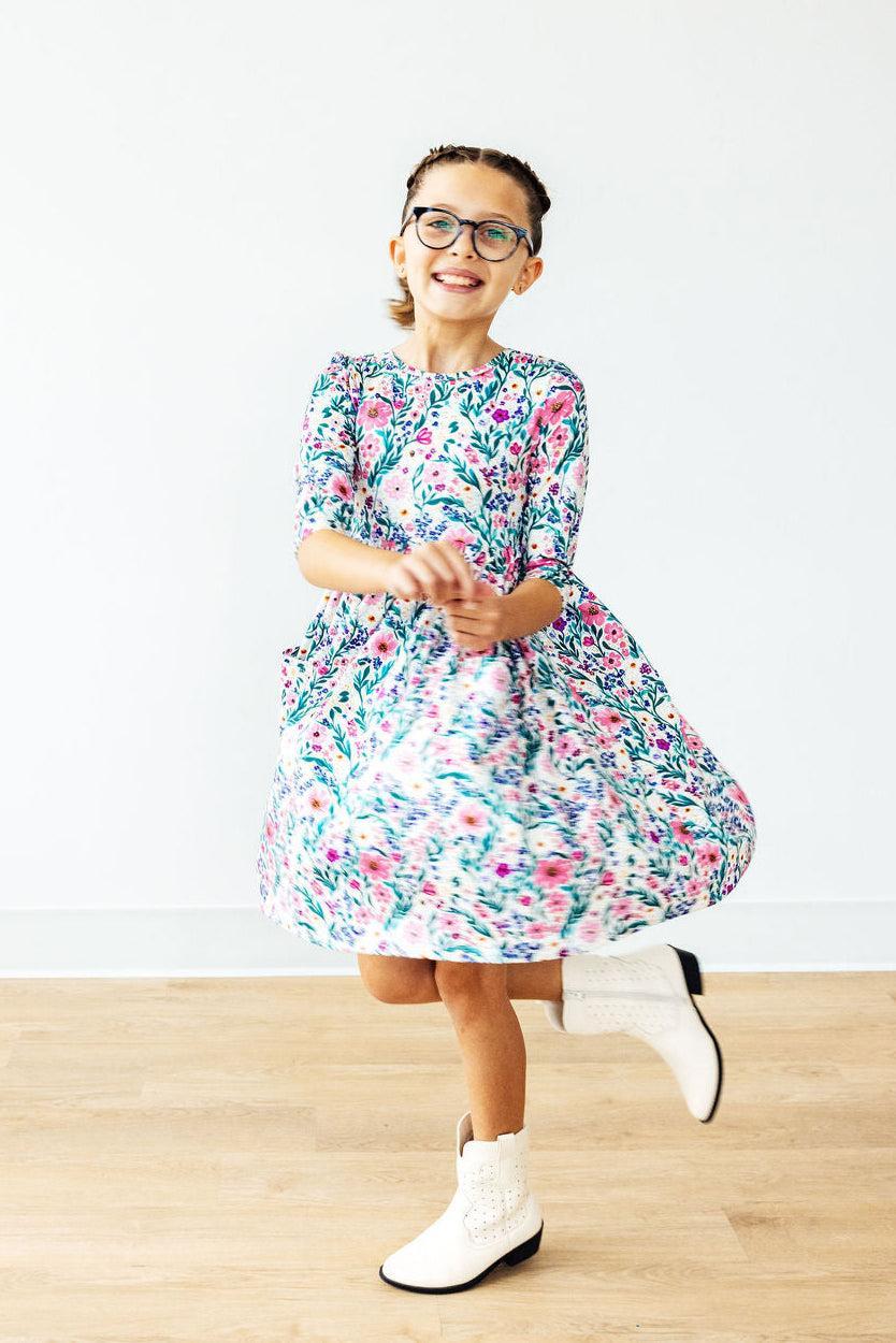 Vivid Garden 3/4 Sleeve Pocket Twirl Dress - Blissfully Lavender BoutiqueMila & Rose ®