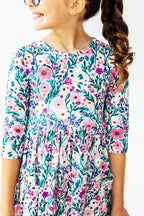 Vivid Garden 3/4 Sleeve Pocket Twirl Dress - Blissfully Lavender BoutiqueMila & Rose ®