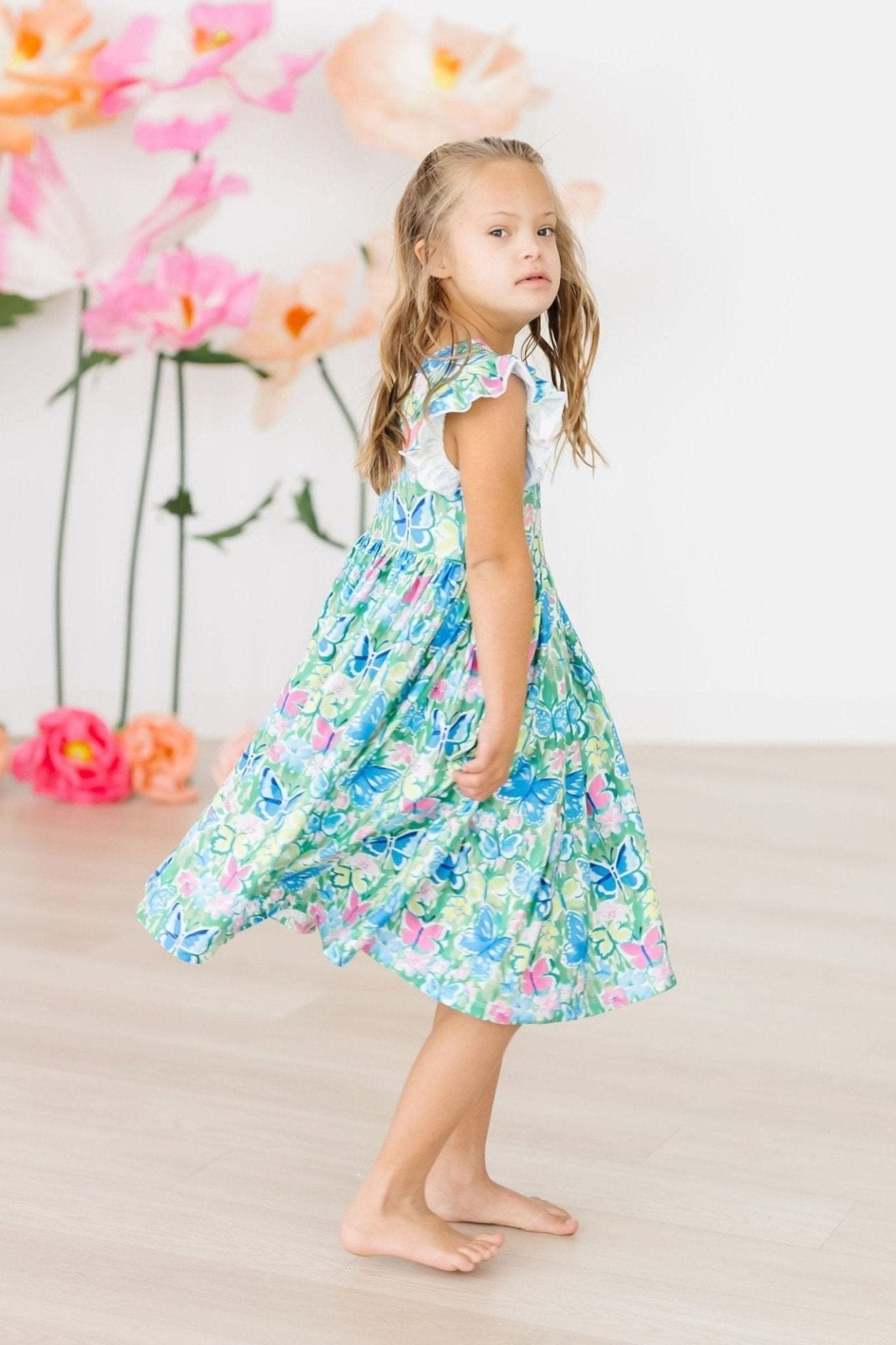 Watercolor Butterflies Flutter Sleeve Twirl Dress - Blissfully Lavender BoutiqueMila & Rose ®