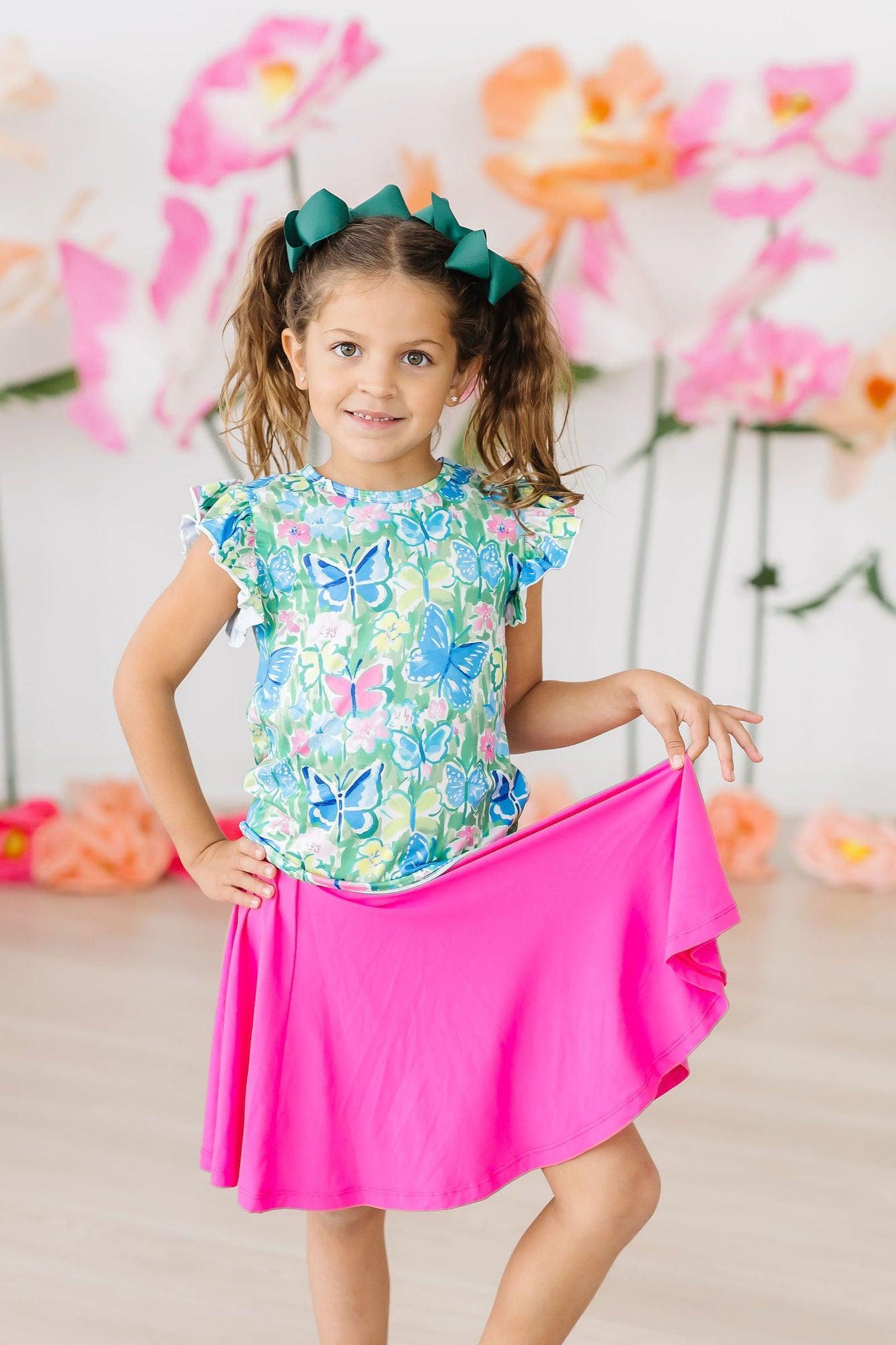 Watercolor Butterflies Short Sleeve Ruffle Tee - Blissfully Lavender BoutiqueMila & Rose ®