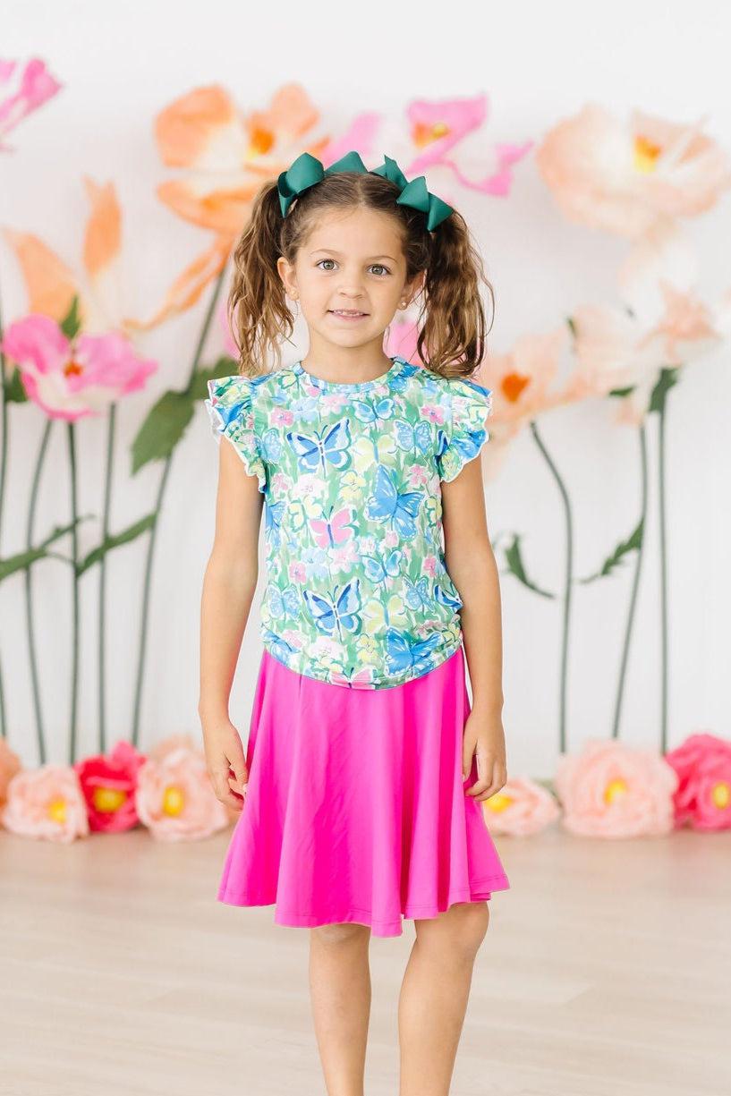 Watercolor Butterflies Short Sleeve Ruffle Tee - Blissfully Lavender BoutiqueMila & Rose ®