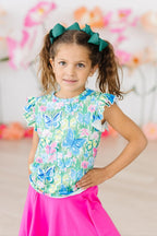 Watercolor Butterflies Short Sleeve Ruffle Tee - Blissfully Lavender BoutiqueMila & Rose ®