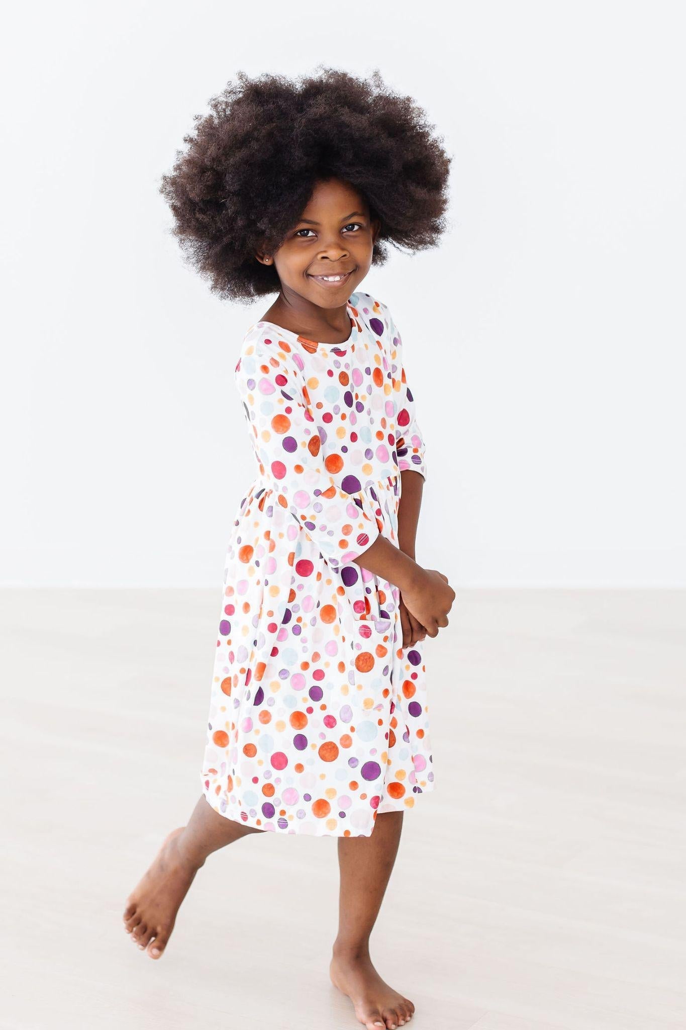 Watercolor Pebbles 3/4 Sleeve Pocket Twirl Dress - Blissfully Lavender BoutiqueMila & Rose ®