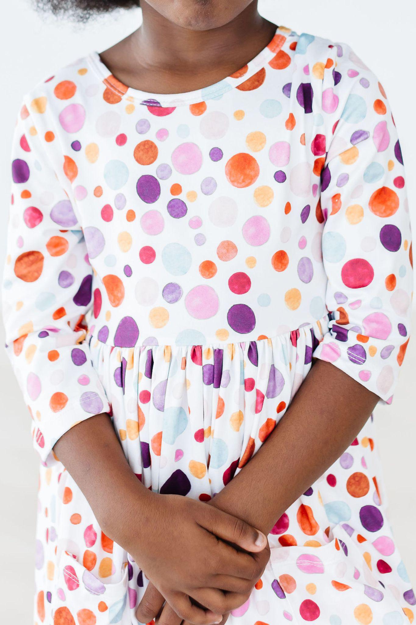 Watercolor Pebbles 3/4 Sleeve Pocket Twirl Dress - Blissfully Lavender BoutiqueMila & Rose ®