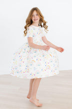 Watercolor Rainbows Short Sleeve Pocket Twirl Dress - Blissfully Lavender BoutiqueMila & Rose ®