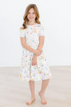 Watercolor Rainbows Short Sleeve Pocket Twirl Dress - Blissfully Lavender BoutiqueMila & Rose ®
