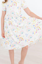 Watercolor Rainbows Short Sleeve Pocket Twirl Dress - Blissfully Lavender BoutiqueMila & Rose ®