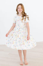 Watercolor Rainbows Short Sleeve Pocket Twirl Dress - Blissfully Lavender BoutiqueMila & Rose ®