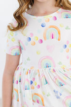 Watercolor Rainbows Short Sleeve Pocket Twirl Dress - Blissfully Lavender BoutiqueMila & Rose ®
