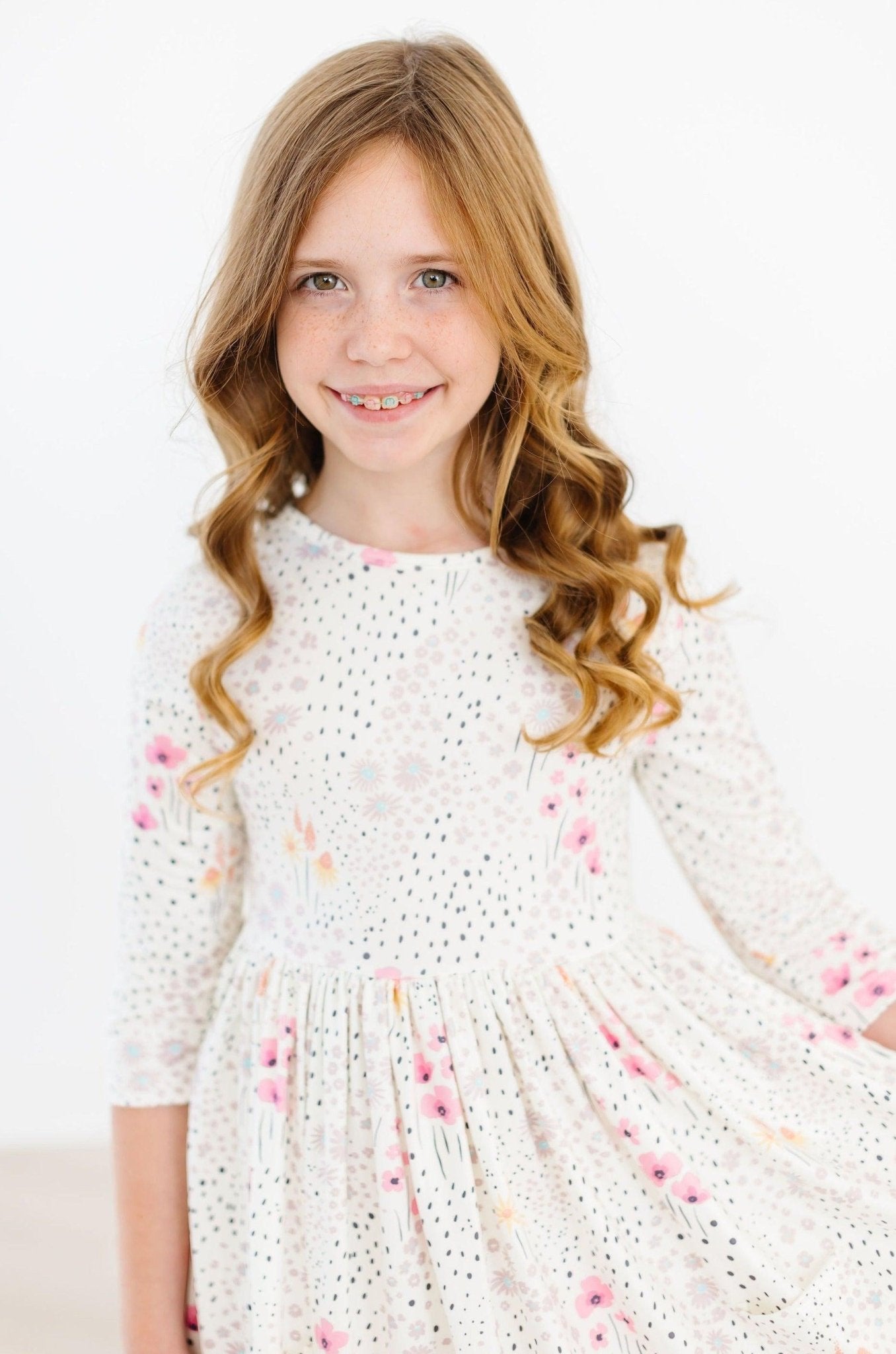 Whimsical Wildflowers 3/4 Sleeve Pocket Twirl Dress - Blissfully Lavender BoutiqueMila & Rose ®