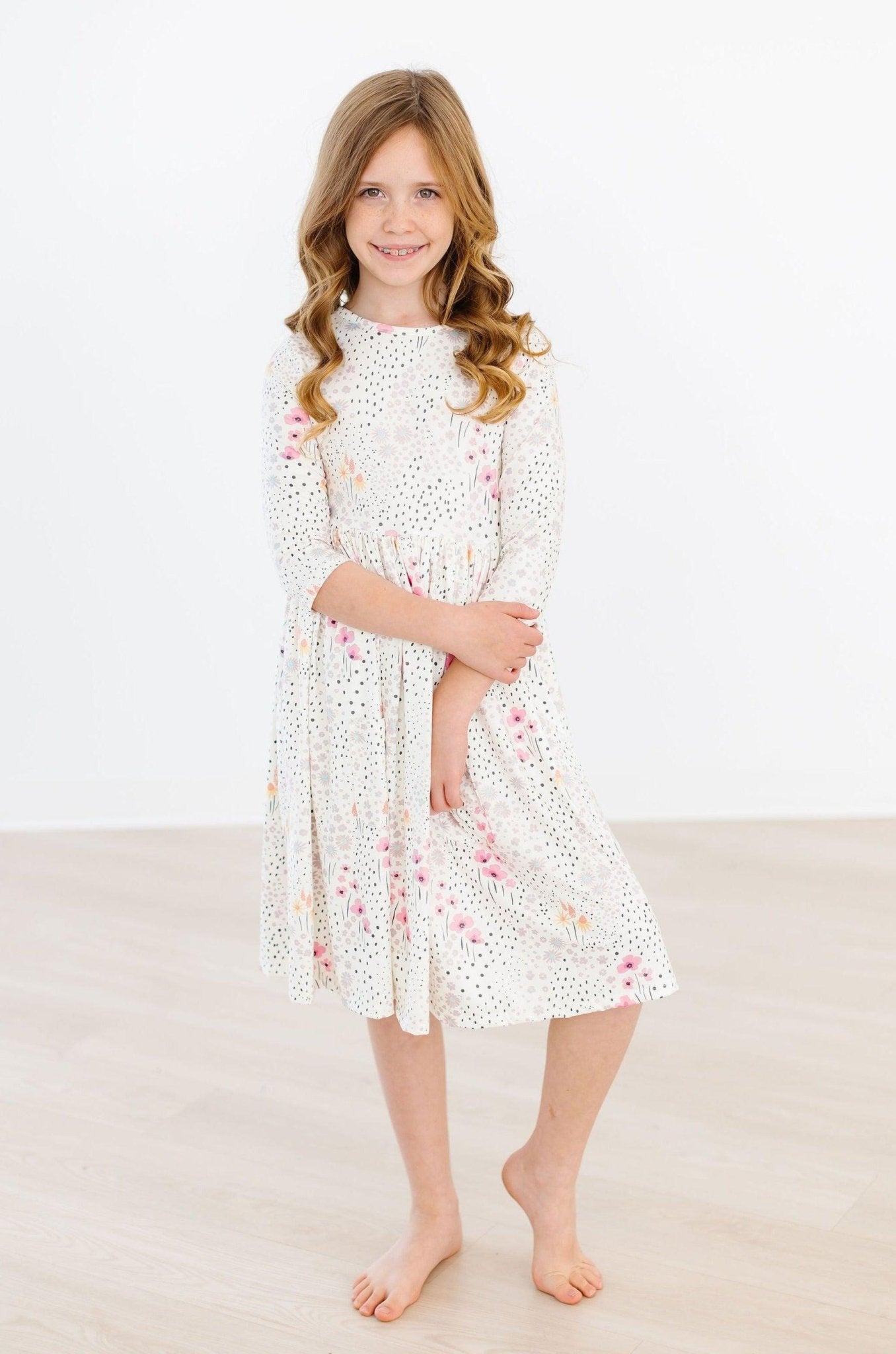 Whimsical Wildflowers 3/4 Sleeve Pocket Twirl Dress - Blissfully Lavender BoutiqueMila & Rose ®