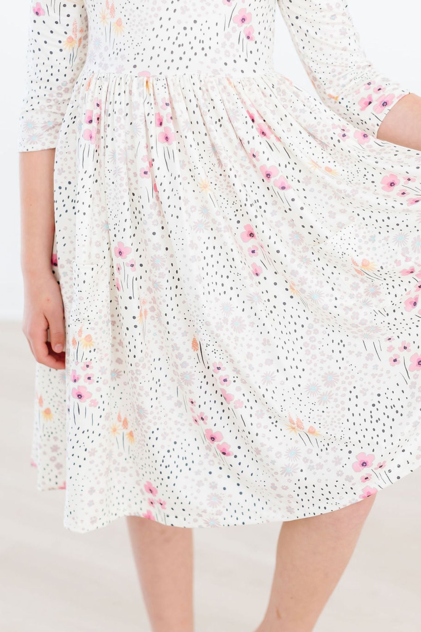 Whimsical Wildflowers 3/4 Sleeve Pocket Twirl Dress - Blissfully Lavender BoutiqueMila & Rose ®