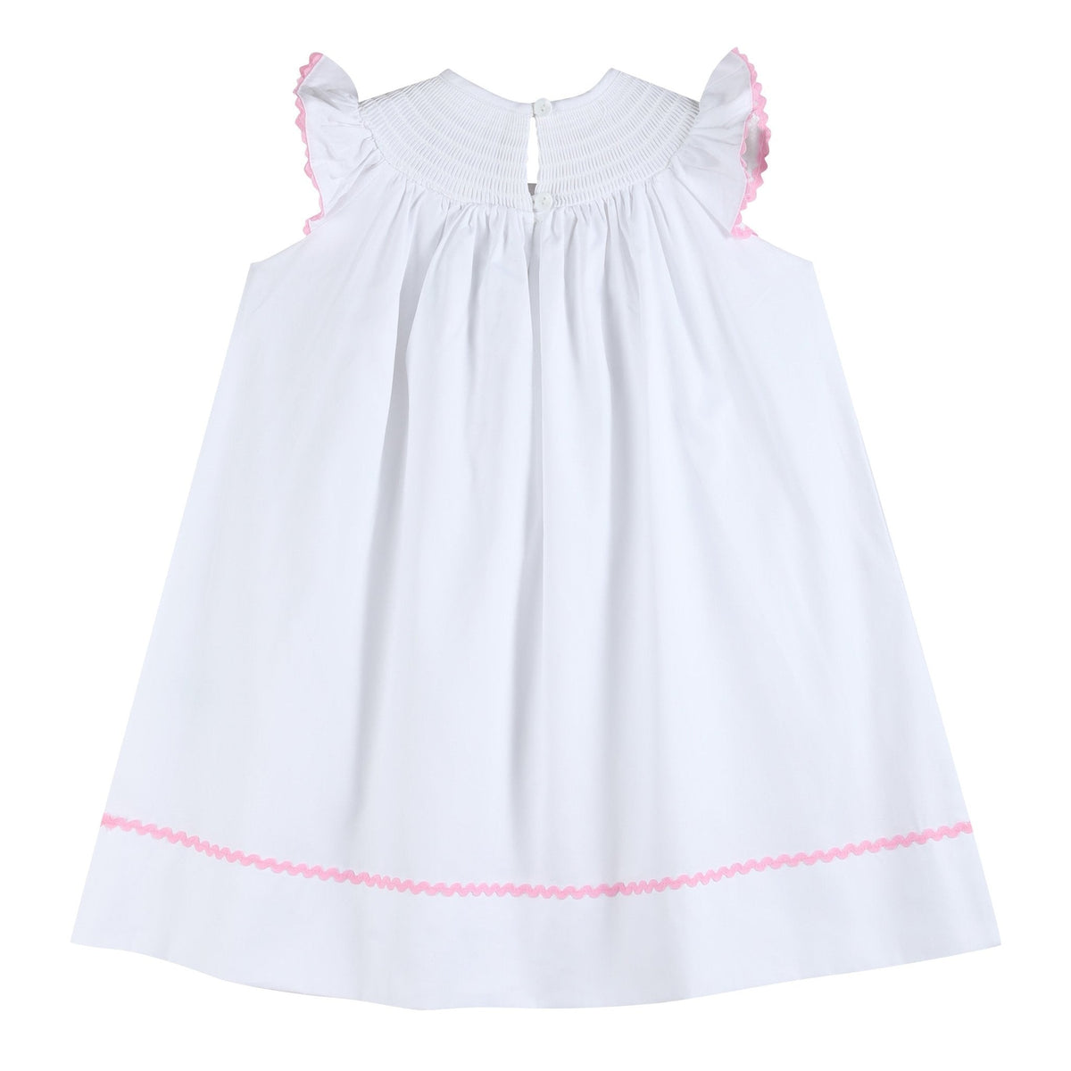 White and Pink Bows Smocked Bishop Dress