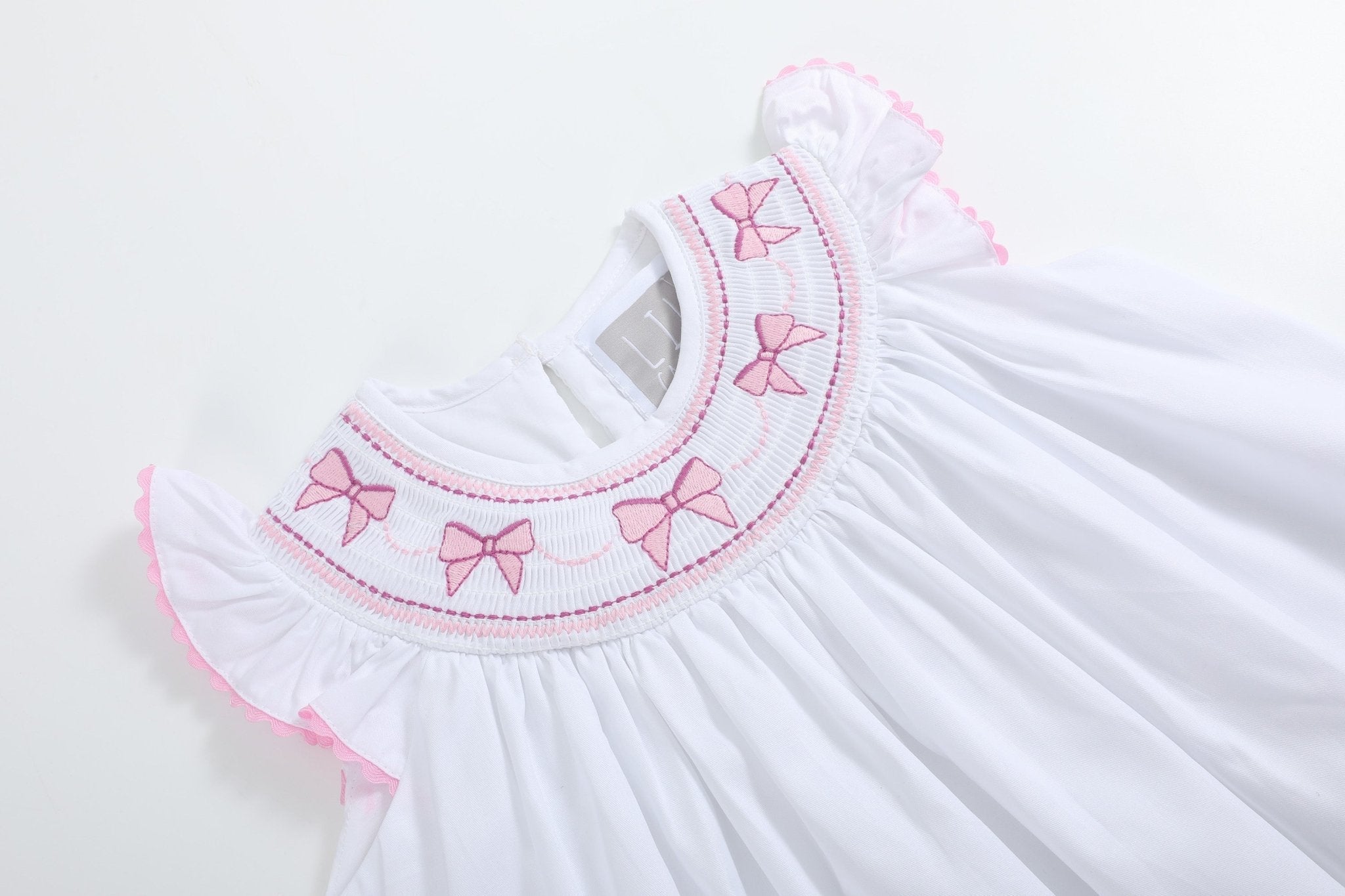 White and Pink Smocked Bishop Dress