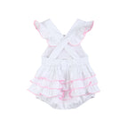 White & Pink Bows Smocked Ruffle Romper