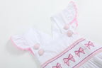 White & Pink Bows Smocked Ruffle Romper