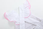 White & Pink Bows Smocked Ruffle Romper