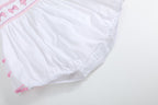 White & Pink Bows Smocked Ruffle Romper