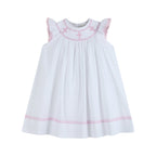 White and Pink Cross Smocked Bishop Dress