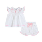 White & Pink Cross Smocked Dress & Bloomer Set