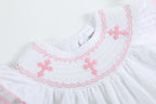 White & Pink Cross Smocked Dress & Bloomer Set