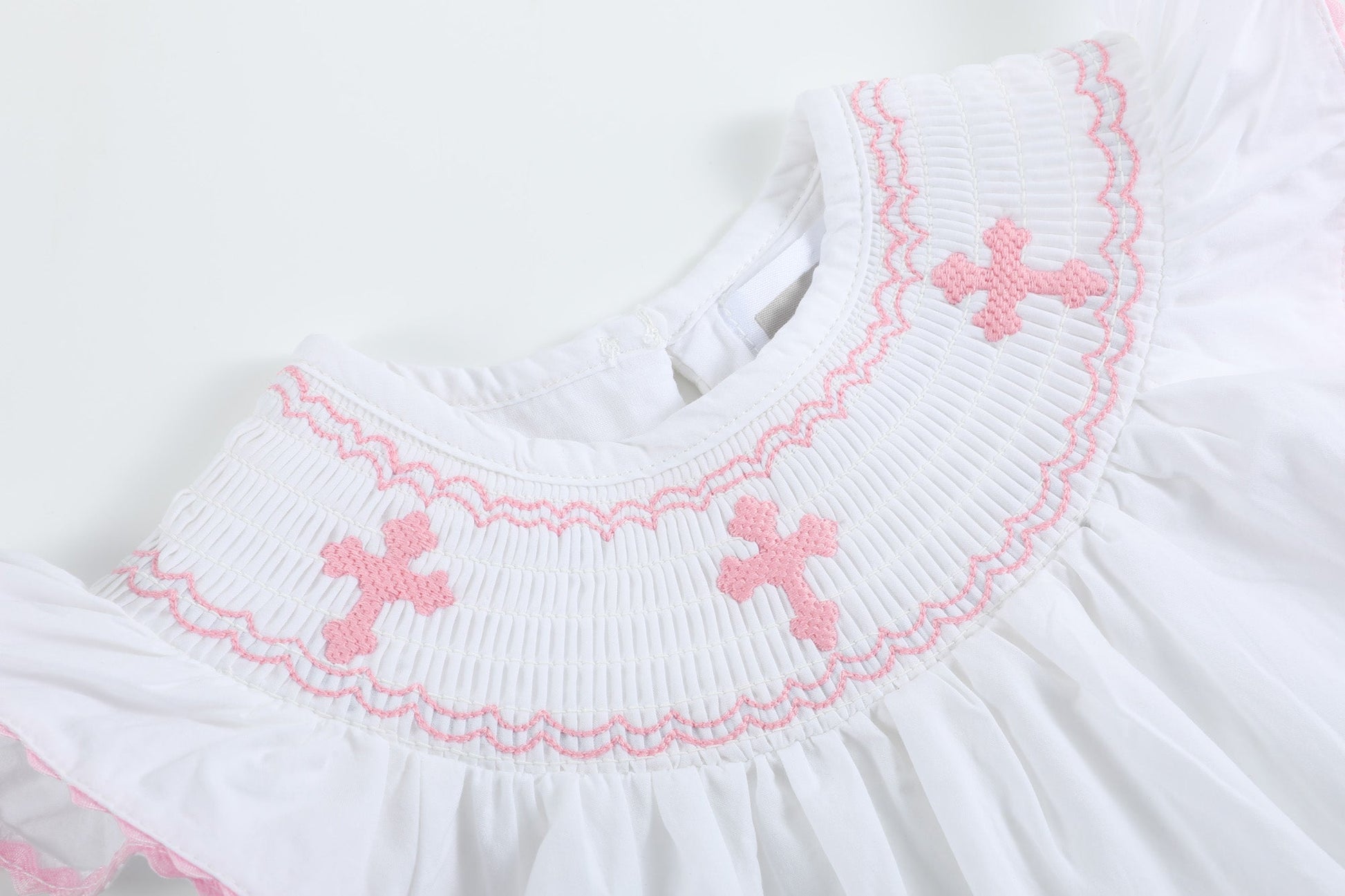 White & Pink Cross Smocked Dress & Bloomer Set