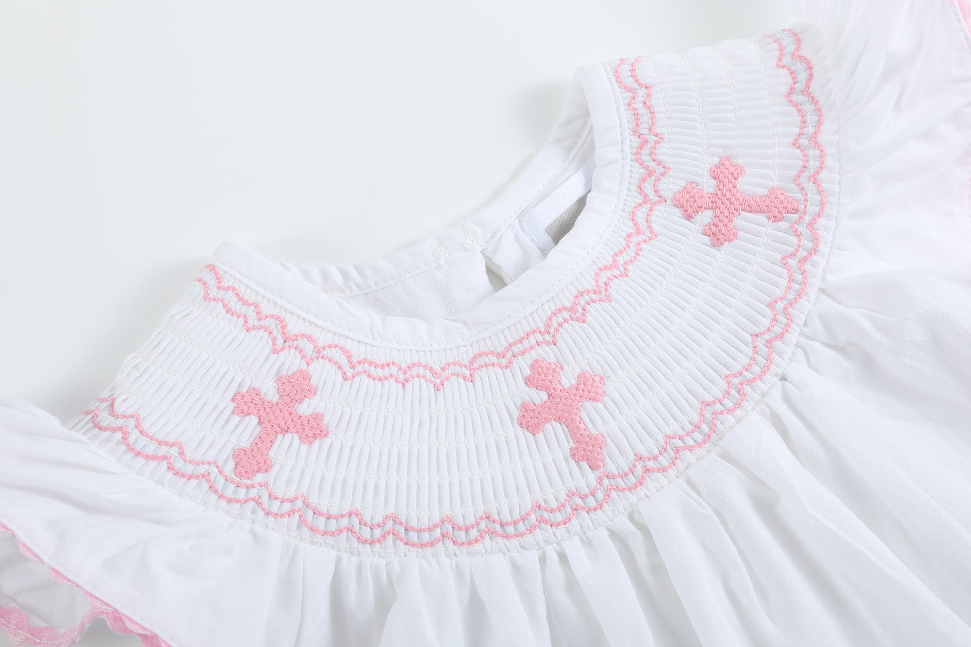 White & Pink Cross Smocked Dress & Bloomer Set