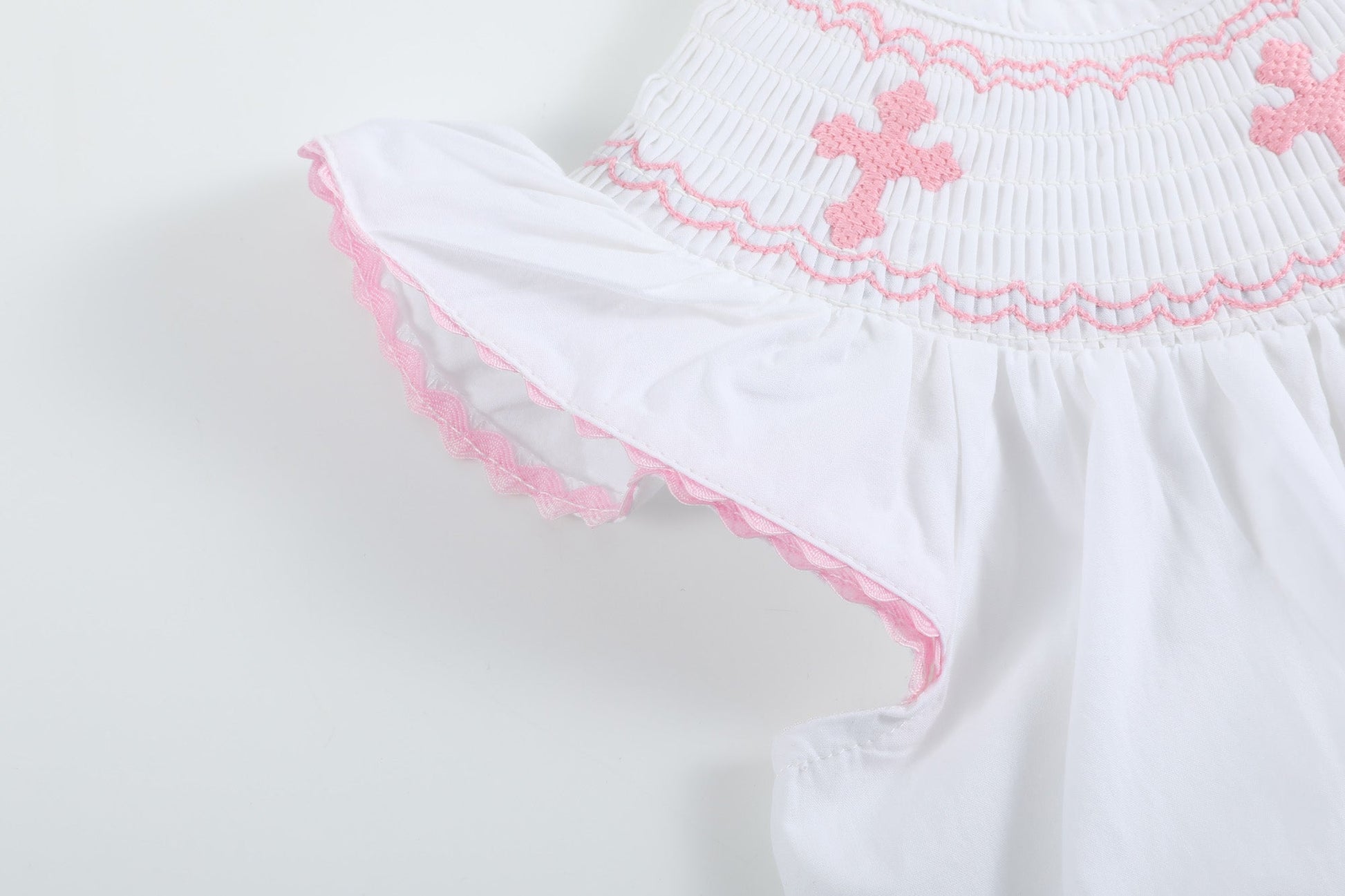 White & Pink Cross Smocked Dress & Bloomer Set