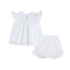 White & Pink Cross Smocked Dress & Bloomer Set