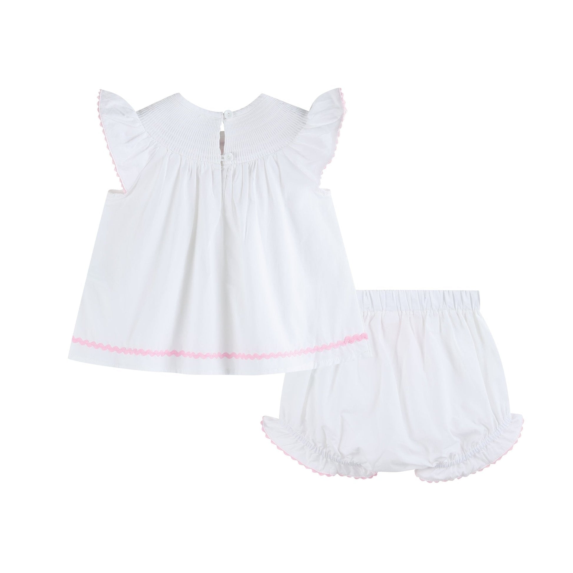 White & Pink Cross Smocked Dress & Bloomer Set