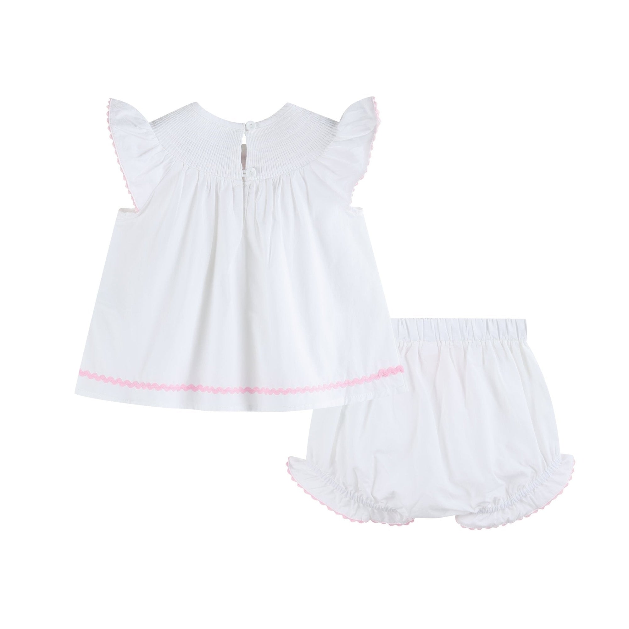 White & Pink Cross Smocked Dress & Bloomer Set