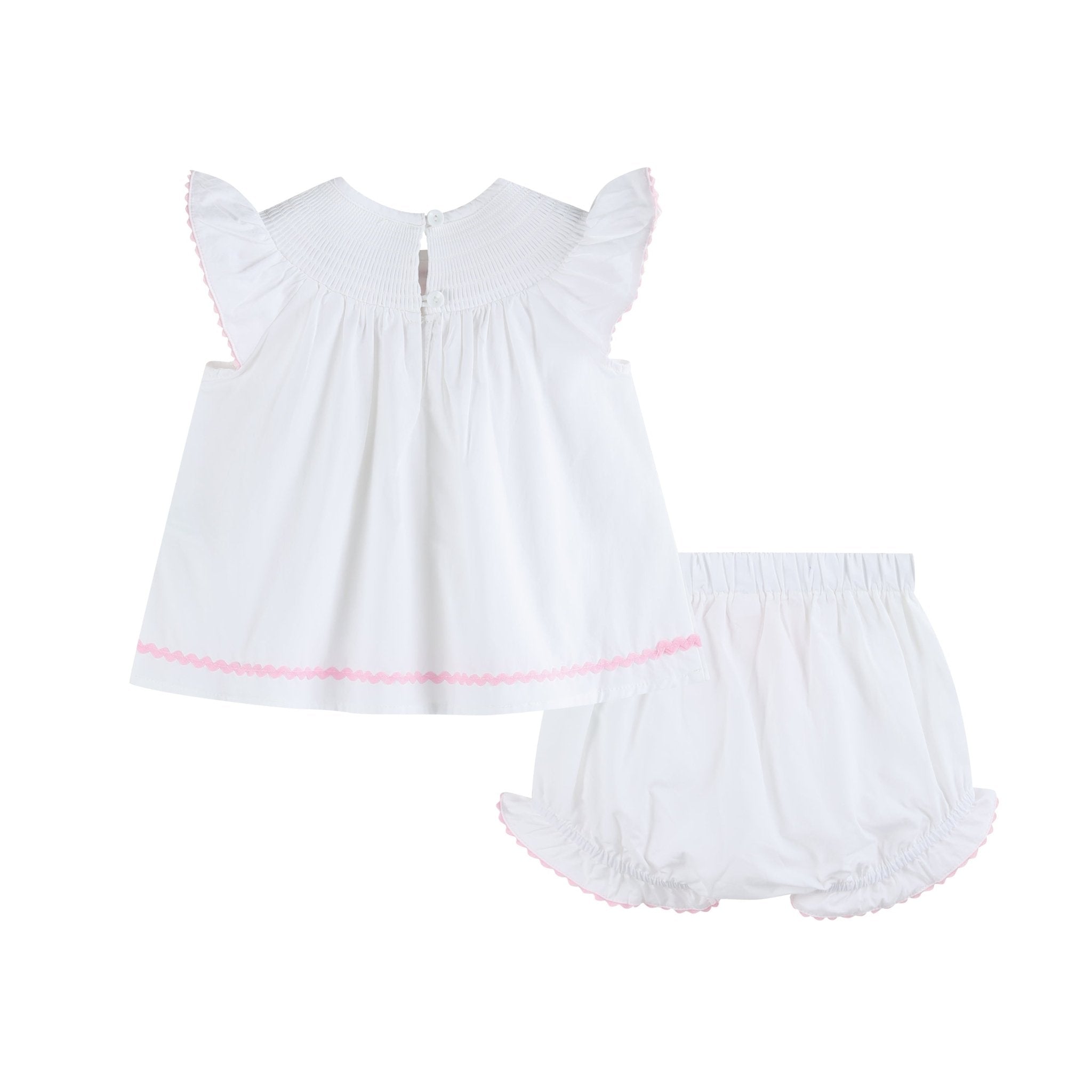 White & Pink Cross Smocked Dress & Bloomer Set