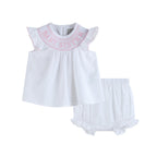 White Baby Sister Smocked Dress and Bloomer Set