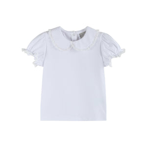 Girls White Collared Lace Sleeve Shirt