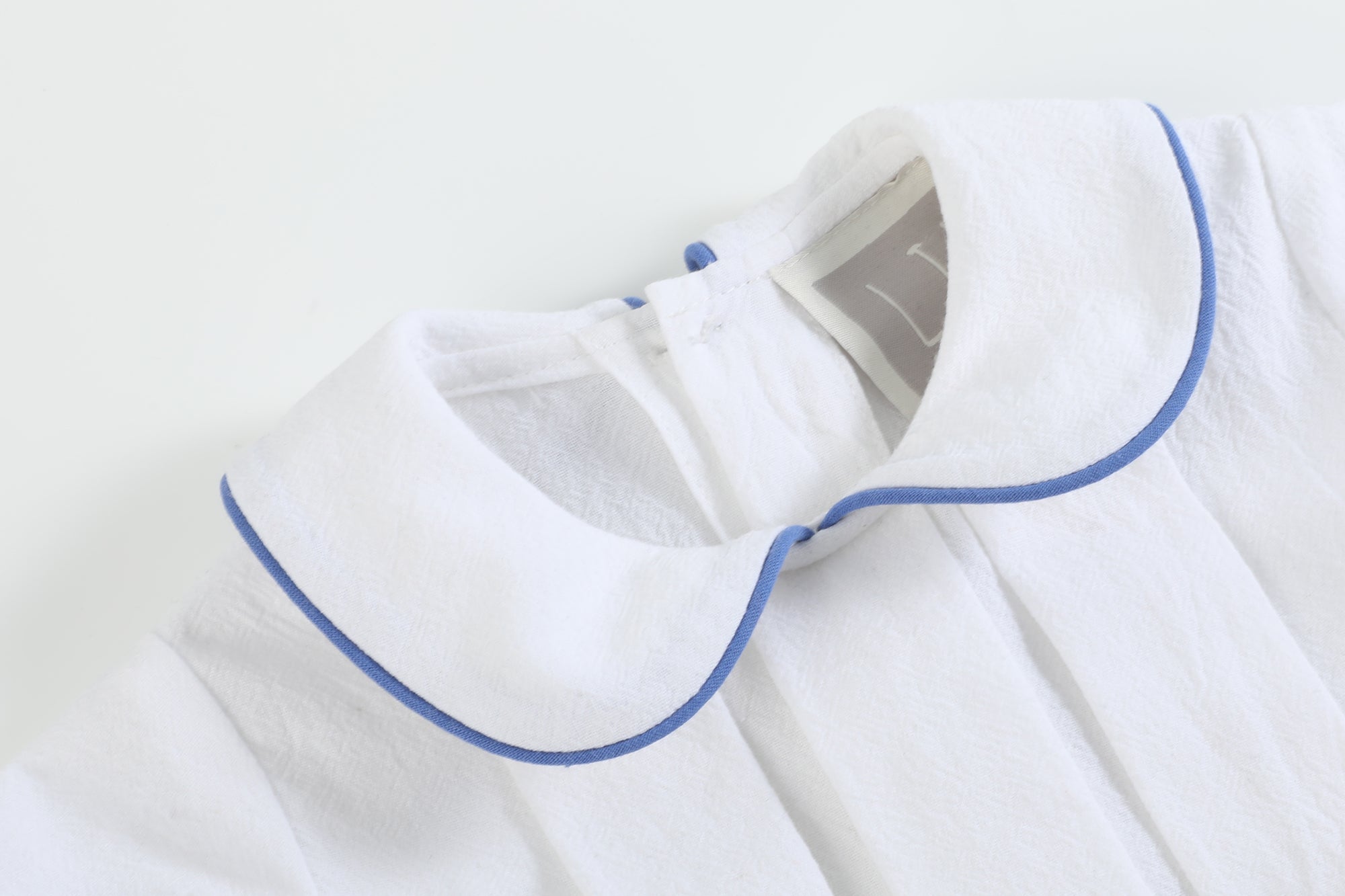White Collared Top and Blue Button Shorts Set