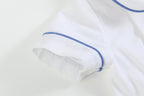 White Collared Top and Blue Button Shorts Set