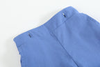 White Collared Top and Blue Button Shorts Set