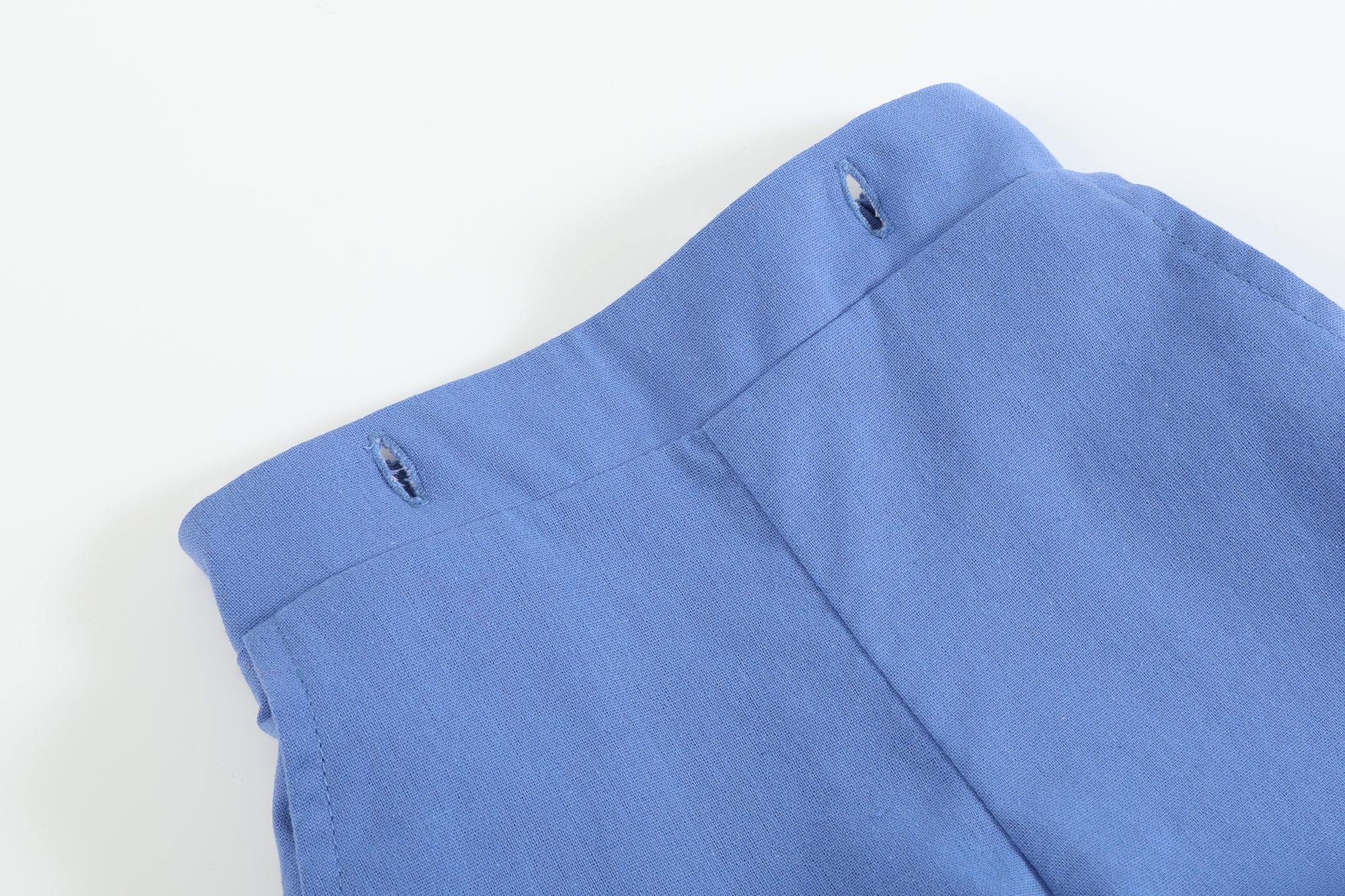White Collared Top and Blue Button Shorts Set