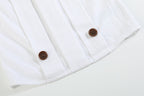 White Collared Top and Blue Button Shorts Set